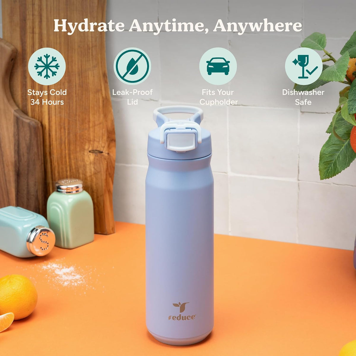 24 oz Hydrate Pro Stainless Steel Insulated Water Bottle - Flip Top Leak-Proof Lid, Dishwasher Safe, BPA-Free, Dual Wall Vacuum, Keeps Drinks Cold for 48 Hrs, Cup Holder Friendly - Dragonfruit