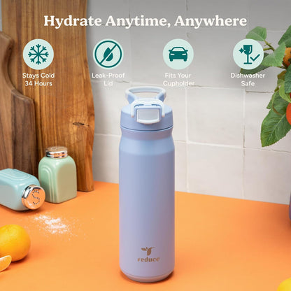 24 oz Hydrate Pro Stainless Steel Insulated Water Bottle - Flip Top Leak-Proof Lid, Dishwasher Safe, BPA-Free, Dual Wall Vacuum, Keeps Drinks Cold for 48 Hrs, Cup Holder Friendly - Dragonfruit