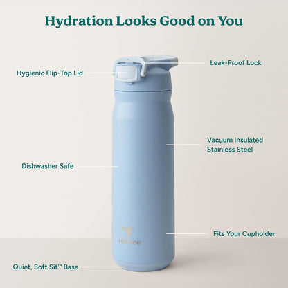 24 oz Hydrate Pro Stainless Steel Insulated Water Bottle - Flip Top Leak-Proof Lid, Dishwasher Safe, BPA-Free, Dual Wall Vacuum, Keeps Drinks Cold for 48 Hrs, Cup Holder Friendly - Dragonfruit