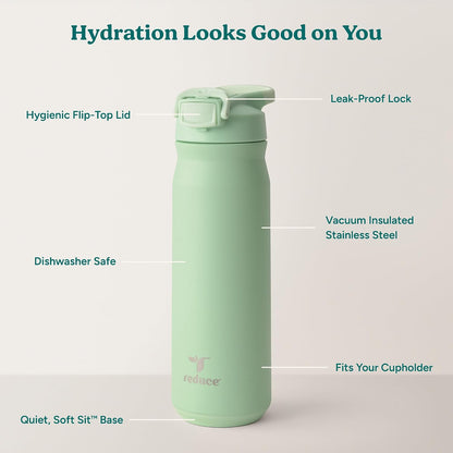 24 oz Hydrate Pro Stainless Steel Insulated Water Bottle - Flip Top Leak-Proof Lid, Dishwasher Safe, BPA-Free, Dual Wall Vacuum, Keeps Drinks Cold for 48 Hrs, Cup Holder Friendly - Dragonfruit