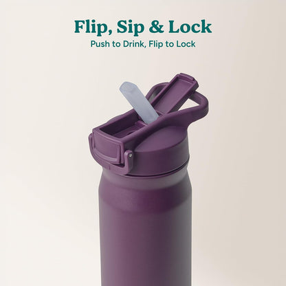 24 oz Hydrate Pro Stainless Steel Insulated Water Bottle - Flip Top Leak-Proof Lid, Dishwasher Safe, BPA-Free, Dual Wall Vacuum, Keeps Drinks Cold for 48 Hrs, Cup Holder Friendly - Dragonfruit