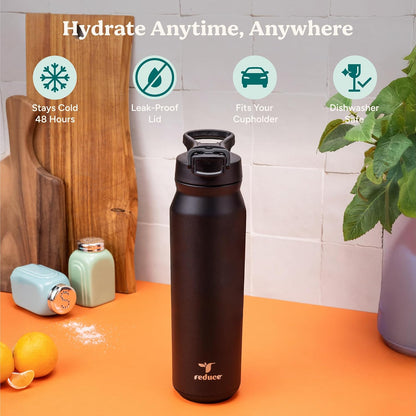 24 oz Hydrate Pro Stainless Steel Insulated Water Bottle - Flip Top Leak-Proof Lid, Dishwasher Safe, BPA-Free, Dual Wall Vacuum, Keeps Drinks Cold for 48 Hrs, Cup Holder Friendly - Dragonfruit