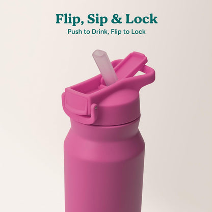 24 oz Hydrate Pro Stainless Steel Insulated Water Bottle - Flip Top Leak-Proof Lid, Dishwasher Safe, BPA-Free, Dual Wall Vacuum, Keeps Drinks Cold for 48 Hrs, Cup Holder Friendly - Dragonfruit