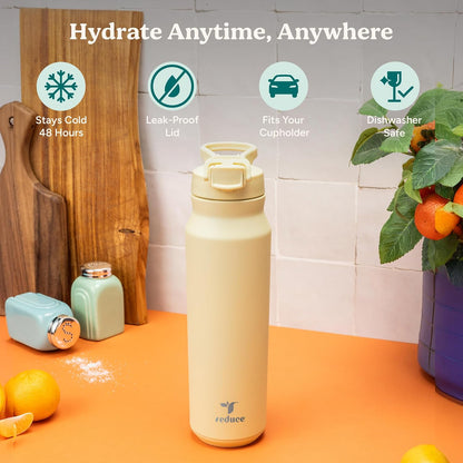 24 oz Hydrate Pro Stainless Steel Insulated Water Bottle - Flip Top Leak-Proof Lid, Dishwasher Safe, BPA-Free, Dual Wall Vacuum, Keeps Drinks Cold for 48 Hrs, Cup Holder Friendly - Dragonfruit