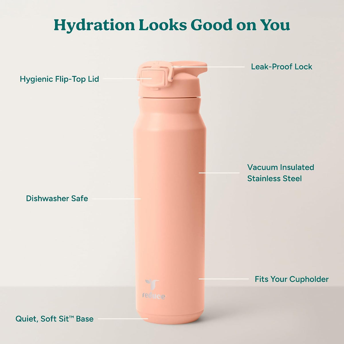 24 oz Hydrate Pro Stainless Steel Insulated Water Bottle - Flip Top Leak-Proof Lid, Dishwasher Safe, BPA-Free, Dual Wall Vacuum, Keeps Drinks Cold for 48 Hrs, Cup Holder Friendly - Dragonfruit