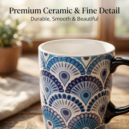 Porcelain Ceramic Travel Mug with Gift Box – 17oz Coffee Cup with Lid and Handle, Microwave & Dishwasher Safe, for Home Office Daily Commute，Sailboat