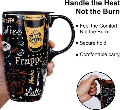 Porcelain Ceramic Travel Mug with Gift Box – 17oz Coffee Cup with Lid and Handle, Microwave & Dishwasher Safe, for Home Office Daily Commute，Sailboat