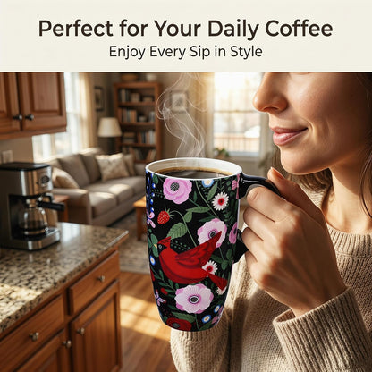 Porcelain Ceramic Travel Mug with Gift Box – 17oz Coffee Cup with Lid and Handle, Microwave & Dishwasher Safe, for Home Office Daily Commute，Sailboat