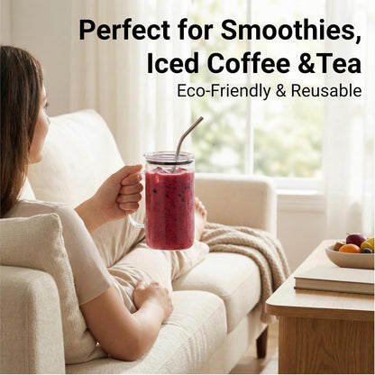 32 oz glass tumbler, glass tumbler with handle - Leak-Proof Lid, Reusable Straw, Wide Mouth, Heat Resistant - Perfect Daily Office Desk Companion for Women and Moms
