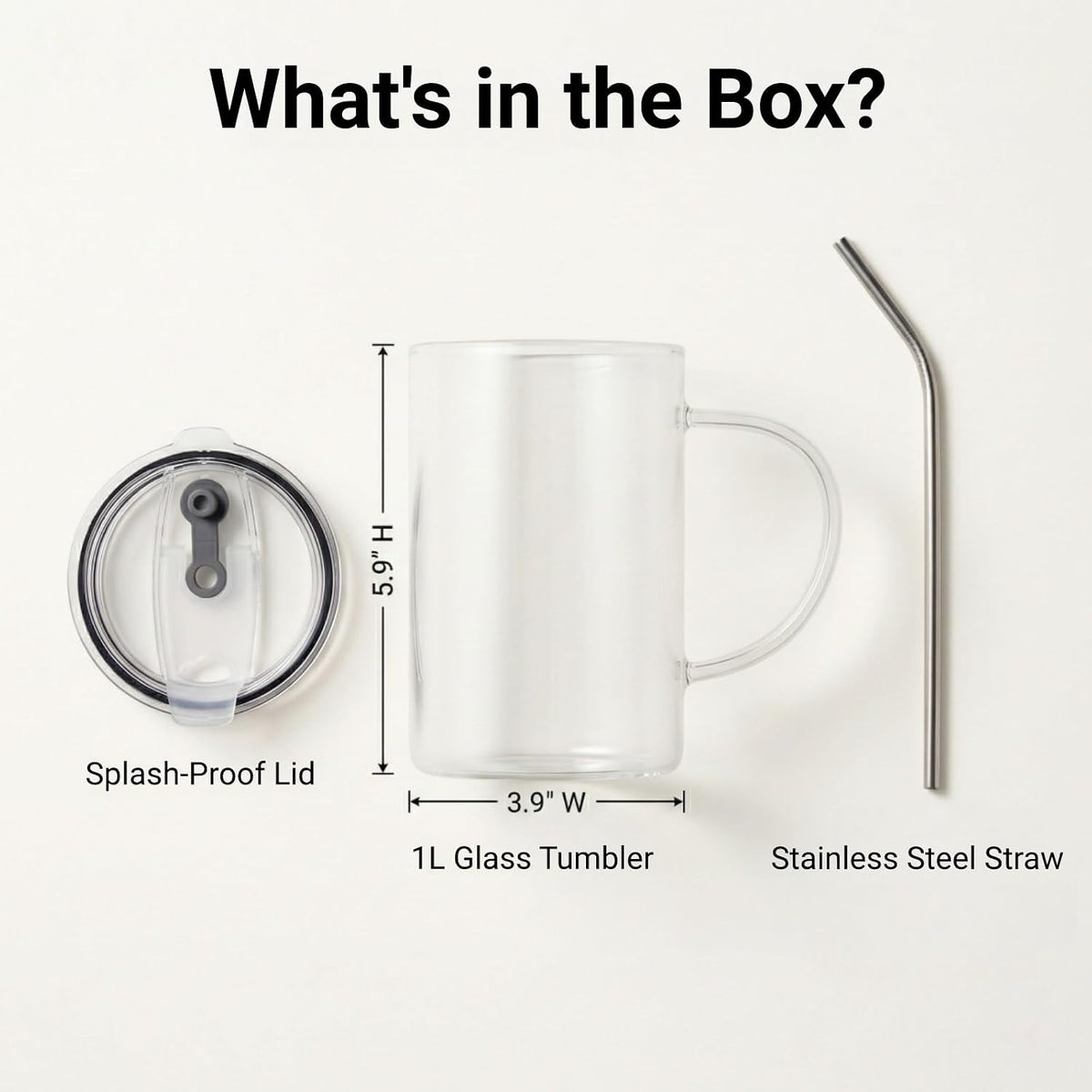 32 oz glass tumbler, glass tumbler with handle - Leak-Proof Lid, Reusable Straw, Wide Mouth, Heat Resistant - Perfect Daily Office Desk Companion for Women and Moms