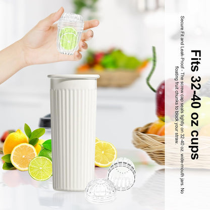 Fruit Infuser Inserts for Wide Mouth Water Bottles, Leak-Proof Herb & Tea Strainer, BPA-Free Reusable Diffuser Compatible with 32-40oz Tumblers (Ice Cube Compatible)