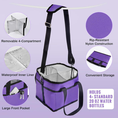 4 Water Bottle Holder with Strap - Multiple Tumbler Insulated Drink Carrier Tote Bag, Reusable Drink Family Size Caddy for Car, Delivery, Adjustable Dividers - 2 in 1 Car Seat Hook Set