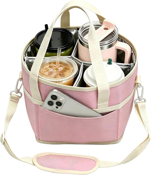 Drink Carrier Bag 4 Cup Holder, Reusable Beverage Carrier