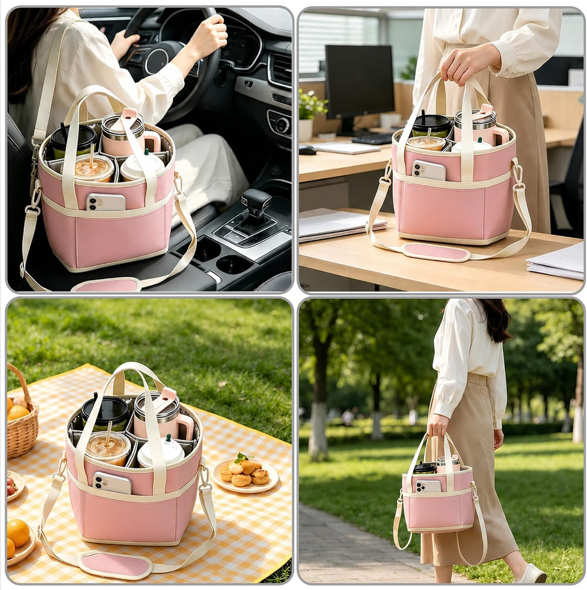 Drink Carrier Bag 4 Cup Holder, Reusable Beverage Carrier