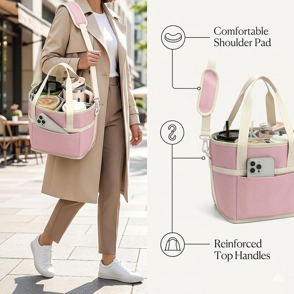 Drink Carrier Bag 4 Cup Holder, Reusable Beverage Carrier