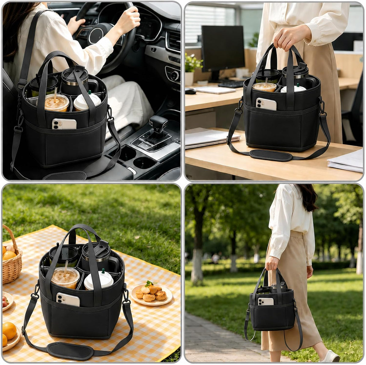 Drink Carrier Bag 4 Cup Holder, Reusable Beverage Carrier
