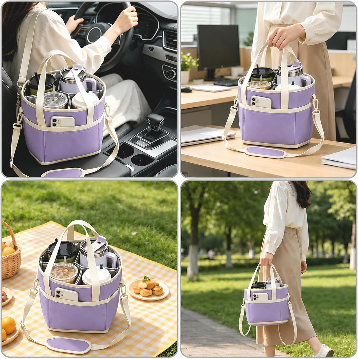 Drink Carrier Bag 4 Cup Holder, Reusable Beverage Carrier