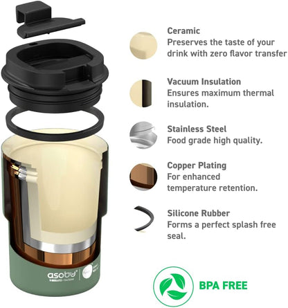 Ultimate Ceramic Travel Mug, 12oz Insulated Stainless Steel Coffee Cup with Handle & Splash-Resistant Lid, Ceramic Lined for Pure Taste, BPA-Free, Double-Wall Vacuum for Hot Drinks