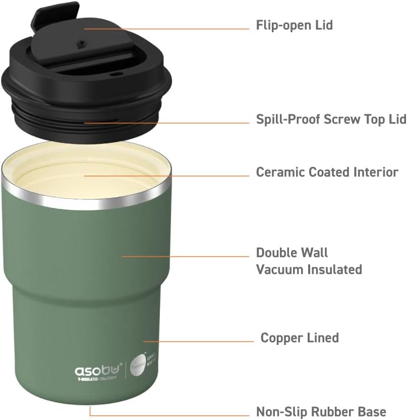 Ultimate Ceramic Travel Mug, 12oz Insulated Stainless Steel Coffee Cup with Handle & Splash-Resistant Lid, Ceramic Lined for Pure Taste, BPA-Free, Double-Wall Vacuum for Hot Drinks