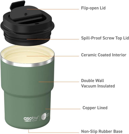 Ultimate Ceramic Travel Mug, 12oz Insulated Stainless Steel Coffee Cup with Handle & Splash-Resistant Lid, Ceramic Lined for Pure Taste, BPA-Free, Double-Wall Vacuum for Hot Drinks
