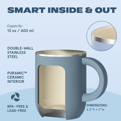 Ultimate Ceramic Travel Mug, 12oz Insulated Stainless Steel Coffee Cup with Handle & Splash-Resistant Lid, Ceramic Lined for Pure Taste, BPA-Free, Double-Wall Vacuum for Hot Drinks