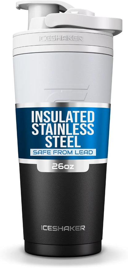 Insulated Stainless Steel Shaker Bottle | 26oz, Black | Cold for 30+ Hours | Insulated Cup with Twist-on Agitator | Odor-Free Bottle for Protein Shakes, Water, Smoothies, Cocktails