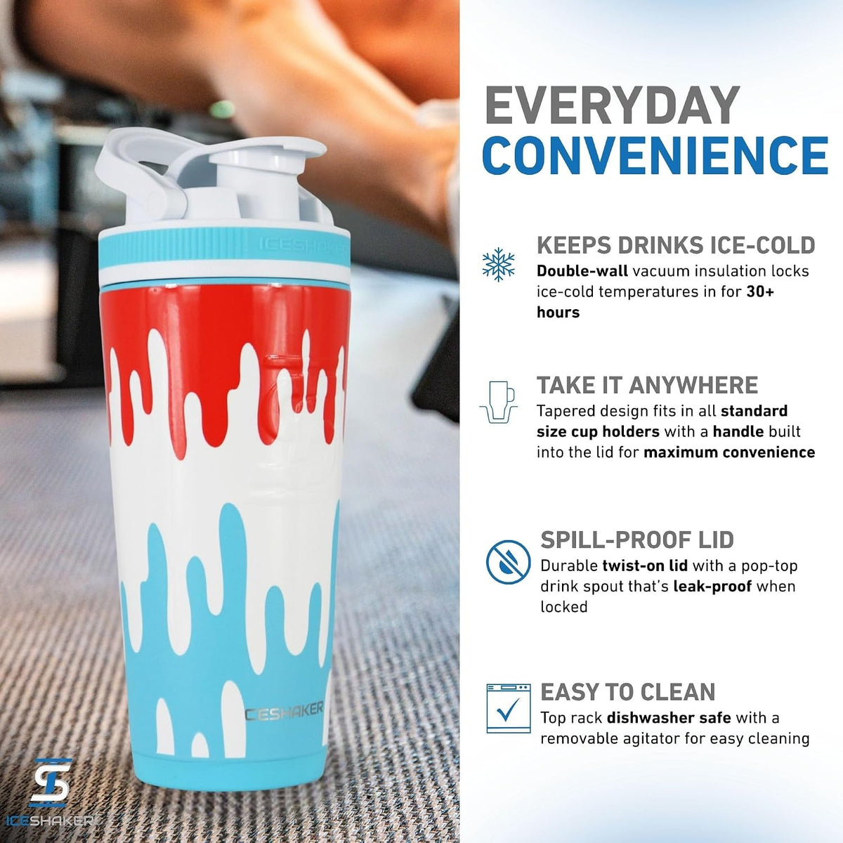 Insulated Stainless Steel Shaker Bottle | 26oz, Black | Cold for 30+ Hours | Insulated Cup with Twist-on Agitator | Odor-Free Bottle for Protein Shakes, Water, Smoothies, Cocktails