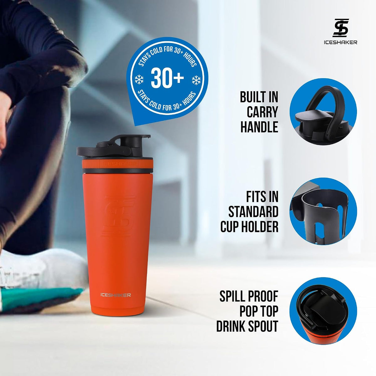 Insulated Stainless Steel Shaker Bottle | 26oz, Black | Cold for 30+ Hours | Insulated Cup with Twist-on Agitator | Odor-Free Bottle for Protein Shakes, Water, Smoothies, Cocktails