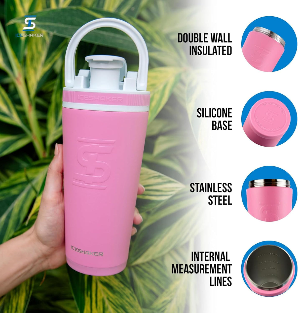 Insulated Stainless Steel Shaker Bottle | 26oz, Black | Cold for 30+ Hours | Insulated Cup with Twist-on Agitator | Odor-Free Bottle for Protein Shakes, Water, Smoothies, Cocktails