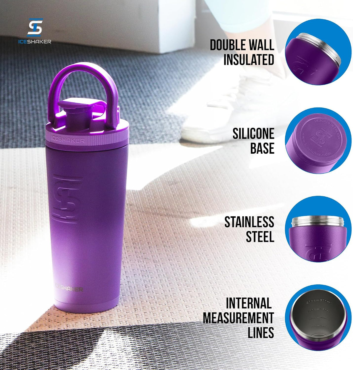 Insulated Stainless Steel Shaker Bottle | 26oz, Black | Cold for 30+ Hours | Insulated Cup with Twist-on Agitator | Odor-Free Bottle for Protein Shakes, Water, Smoothies, Cocktails