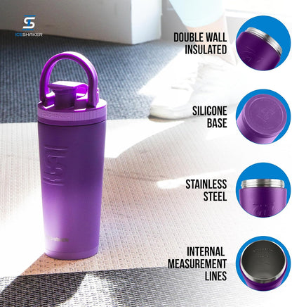 Insulated Stainless Steel Shaker Bottle | 26oz, Black | Cold for 30+ Hours | Insulated Cup with Twist-on Agitator | Odor-Free Bottle for Protein Shakes, Water, Smoothies, Cocktails