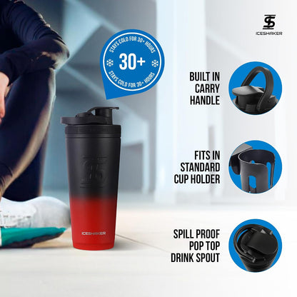 Insulated Stainless Steel Shaker Bottle | 26oz, Black | Cold for 30+ Hours | Insulated Cup with Twist-on Agitator | Odor-Free Bottle for Protein Shakes, Water, Smoothies, Cocktails