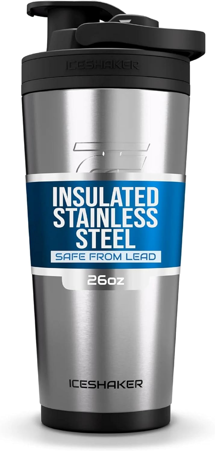 Insulated Stainless Steel Shaker Bottle | 26oz, Black | Cold for 30+ Hours | Insulated Cup with Twist-on Agitator | Odor-Free Bottle for Protein Shakes, Water, Smoothies, Cocktails