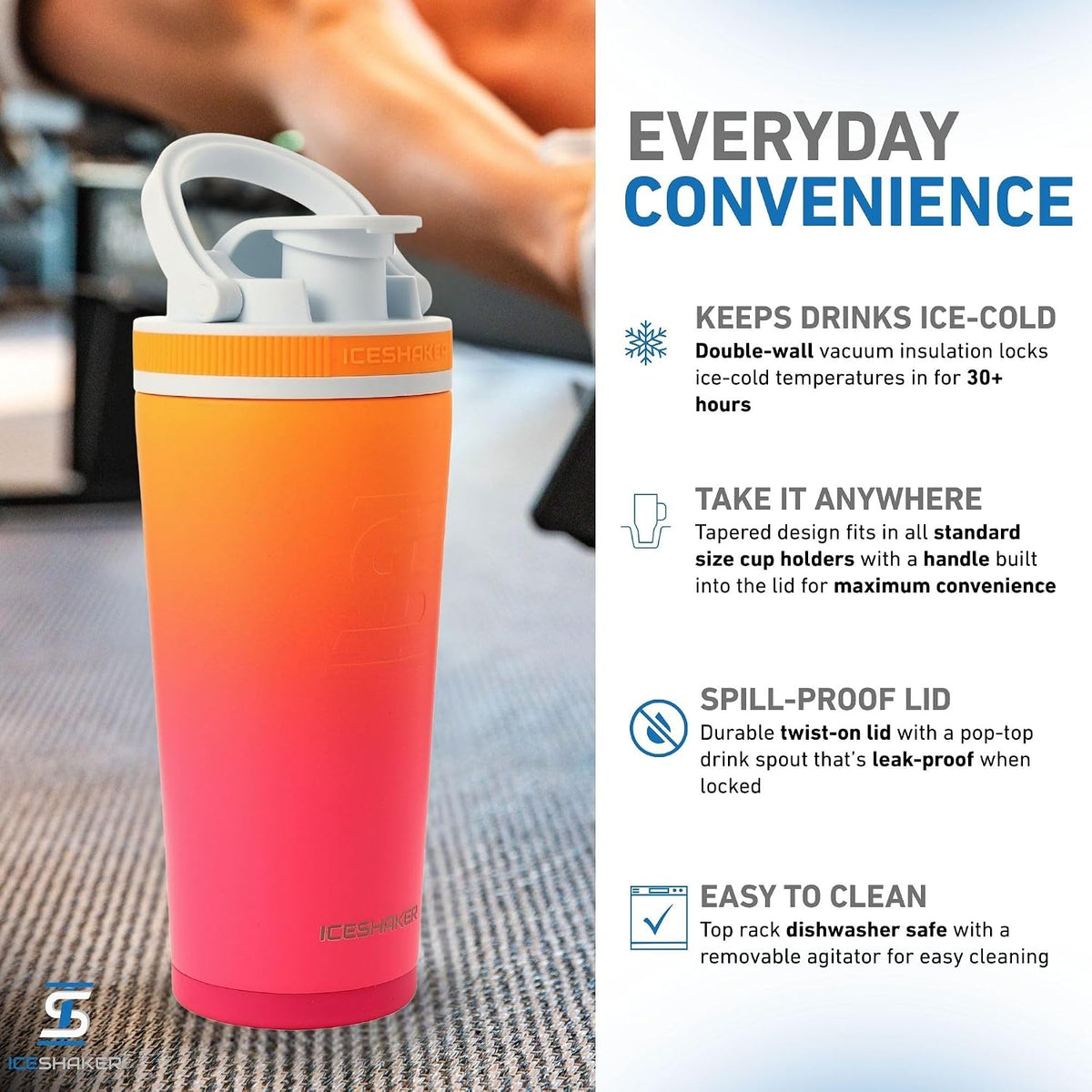 Insulated Stainless Steel Shaker Bottle | 26oz, Black | Cold for 30+ Hours | Insulated Cup with Twist-on Agitator | Odor-Free Bottle for Protein Shakes, Water, Smoothies, Cocktails