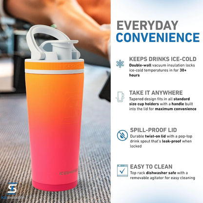 Insulated Stainless Steel Shaker Bottle | 26oz, Black | Cold for 30+ Hours | Insulated Cup with Twist-on Agitator | Odor-Free Bottle for Protein Shakes, Water, Smoothies, Cocktails