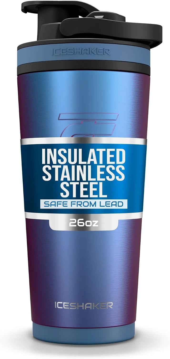 Insulated Stainless Steel Shaker Bottle | 26oz, Black | Cold for 30+ Hours | Insulated Cup with Twist-on Agitator | Odor-Free Bottle for Protein Shakes, Water, Smoothies, Cocktails