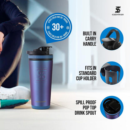 Insulated Stainless Steel Shaker Bottle | 26oz, Black | Cold for 30+ Hours | Insulated Cup with Twist-on Agitator | Odor-Free Bottle for Protein Shakes, Water, Smoothies, Cocktails