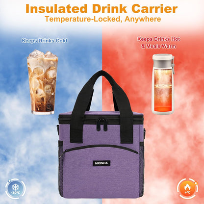 Reusable 4 Cup Insulated Drink Carrier with Handle, Black | Collapsible beverage bag, no-spill base, adjustable divider, luggage strap, mesh side pockets, for delivery, car, travel