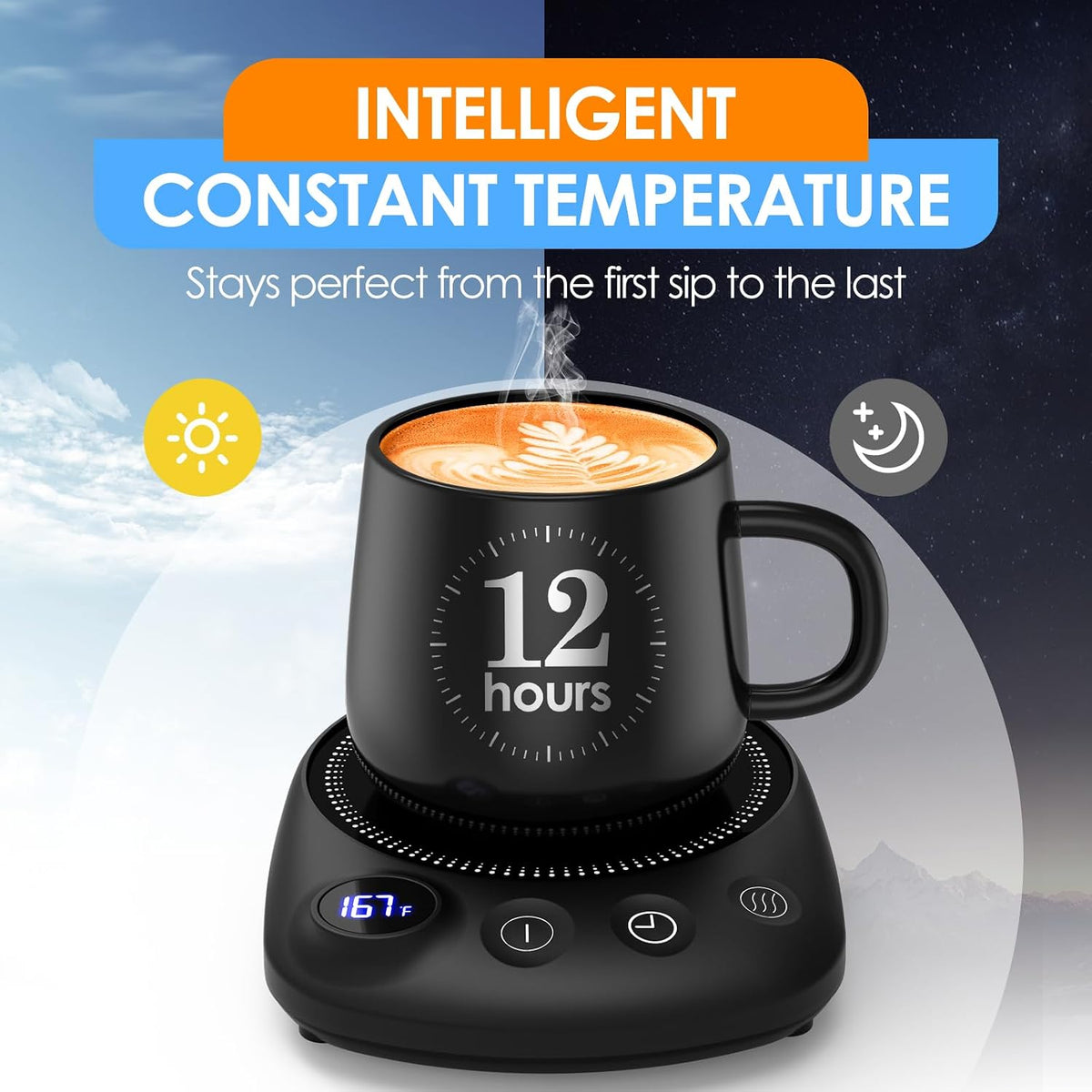Coffee Mug Warmer-Fastest Heating & Highest Temperature, Coffee Cup Warmer for Desk Auto Shut Off, 4 Temp Settings & 1-12H Timer, Smart Electric Mug & Candle Warmer for Coffee, Tea (Black)