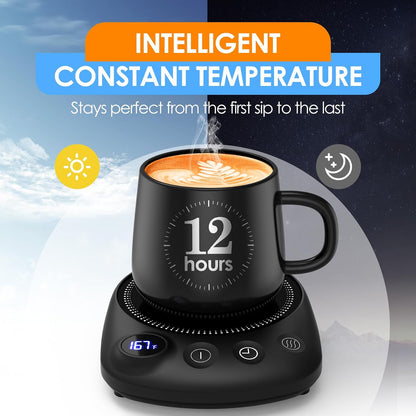 Coffee Mug Warmer-Fastest Heating & Highest Temperature, Coffee Cup Warmer for Desk Auto Shut Off, 4 Temp Settings & 1-12H Timer, Smart Electric Mug & Candle Warmer for Coffee, Tea (Black)