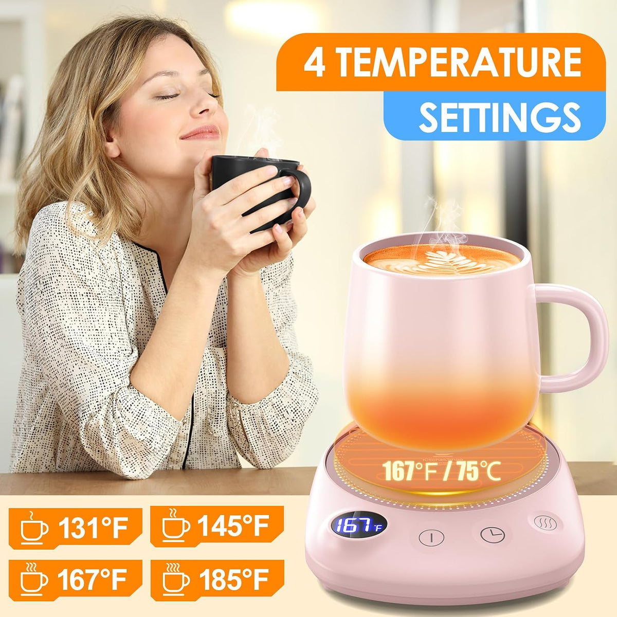 Coffee Mug Warmer-Fastest Heating & Highest Temperature, Coffee Cup Warmer for Desk Auto Shut Off, 4 Temp Settings & 1-12H Timer, Smart Electric Mug & Candle Warmer for Coffee, Tea (Black)