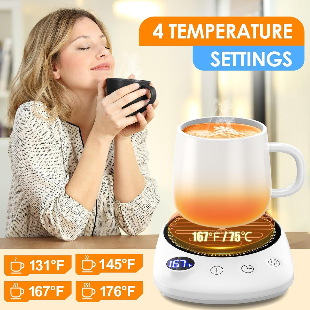 Coffee Mug Warmer-Fastest Heating & Highest Temperature, Coffee Cup Warmer for Desk Auto Shut Off, 4 Temp Settings & 1-12H Timer, Smart Electric Mug & Candle Warmer for Coffee, Tea (Black)