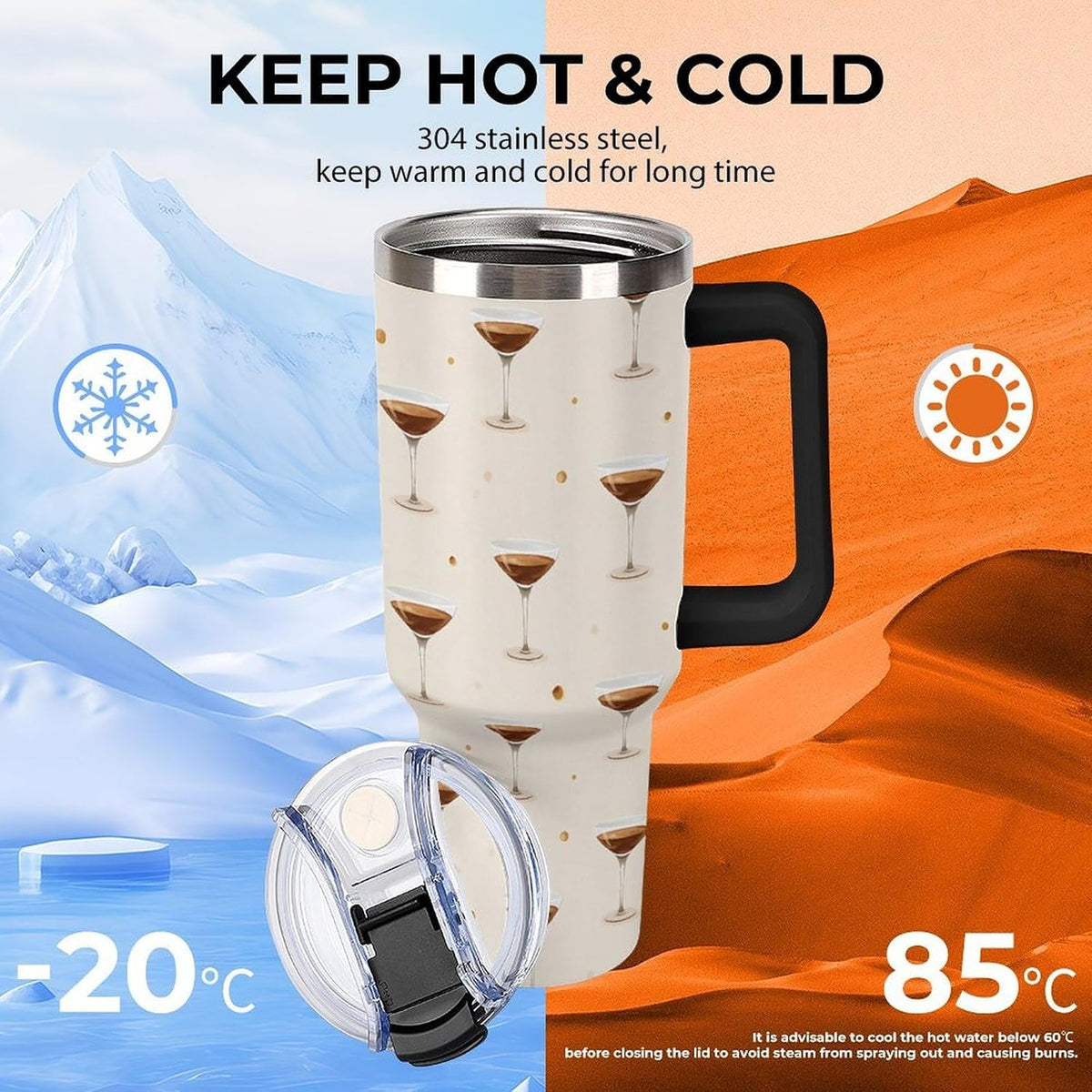 Leakproof Car Cup Vacuum Sealed With Lid For Office Crystal Clear Blue Water Ripple Print Drinkware Light Rose Red-style-5 - Colors D