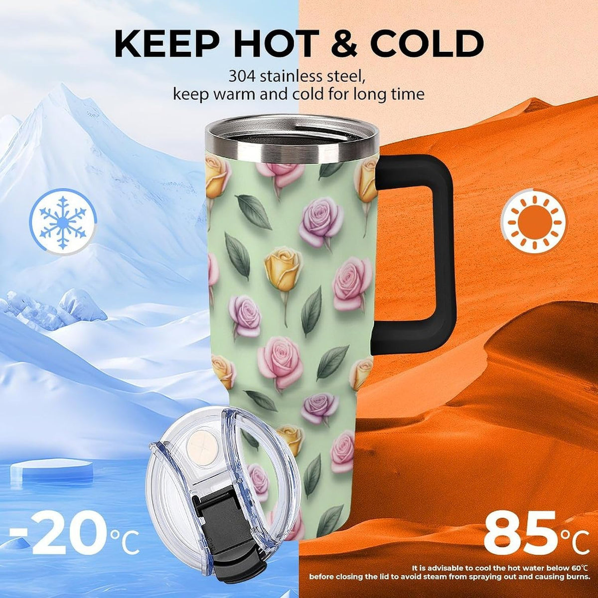 Leakproof Car Cup Vacuum Sealed With Lid For Office Crystal Clear Blue Water Ripple Print Drinkware Light Rose Red-style-5 - Colors D