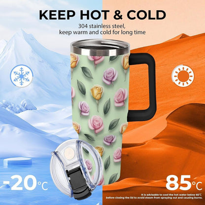 Leakproof Car Cup Vacuum Sealed With Lid For Office Crystal Clear Blue Water Ripple Print Drinkware Light Rose Red-style-5 - Colors D