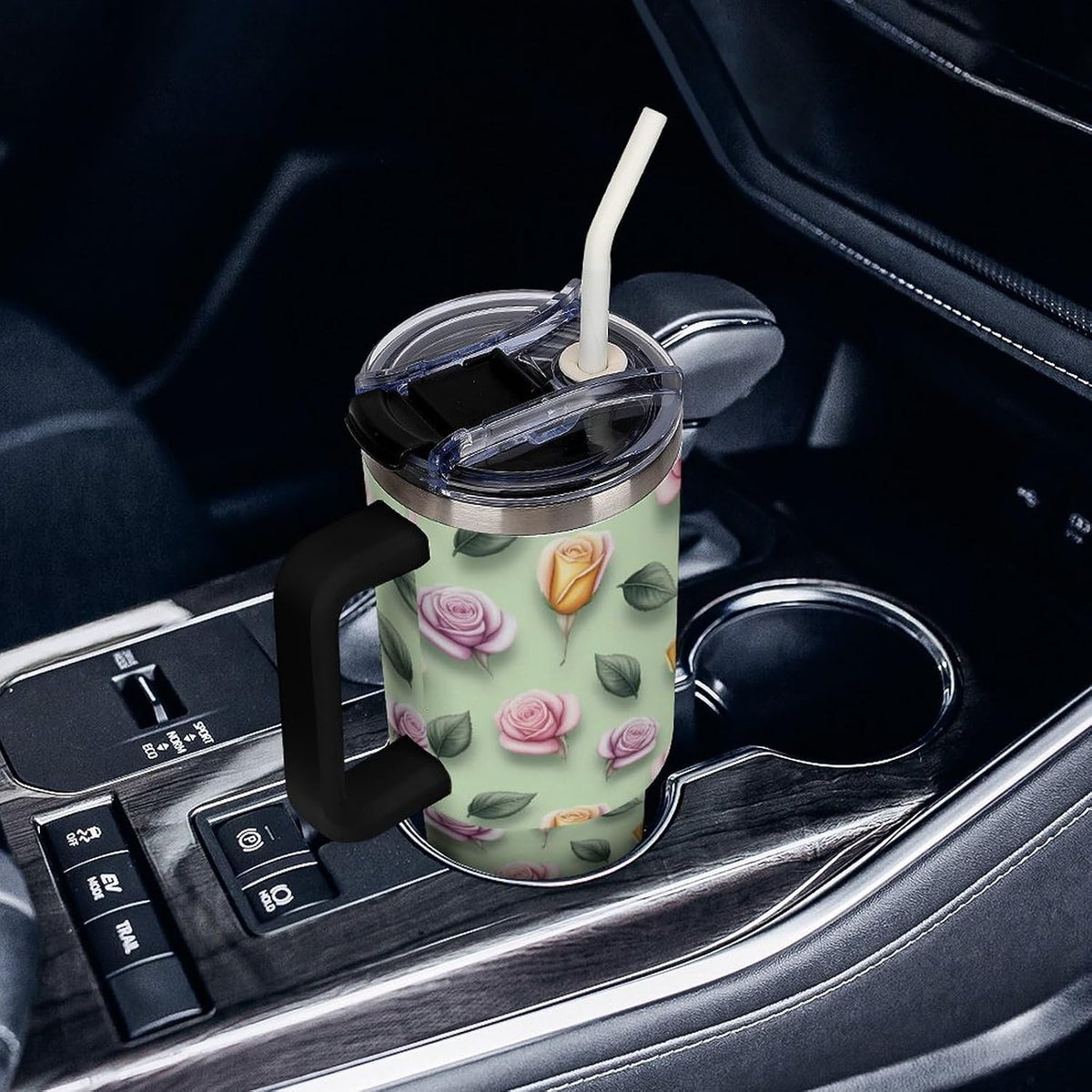 Leakproof Car Cup Vacuum Sealed With Lid For Office Crystal Clear Blue Water Ripple Print Drinkware Light Rose Red-style-5 - Colors D