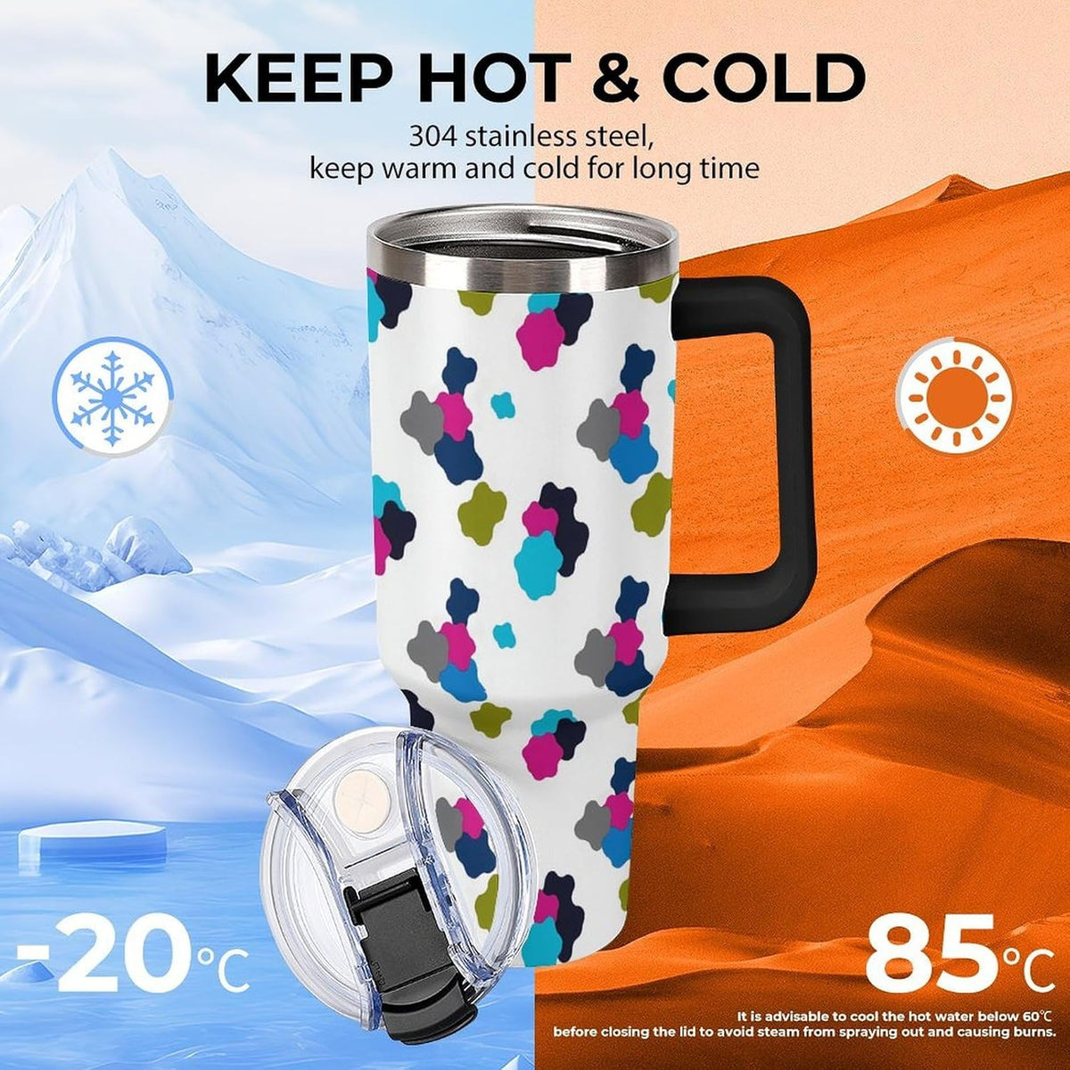 Leakproof Car Cup Vacuum Sealed With Lid For Office Crystal Clear Blue Water Ripple Print Drinkware Light Rose Red-style-5 - Colors D