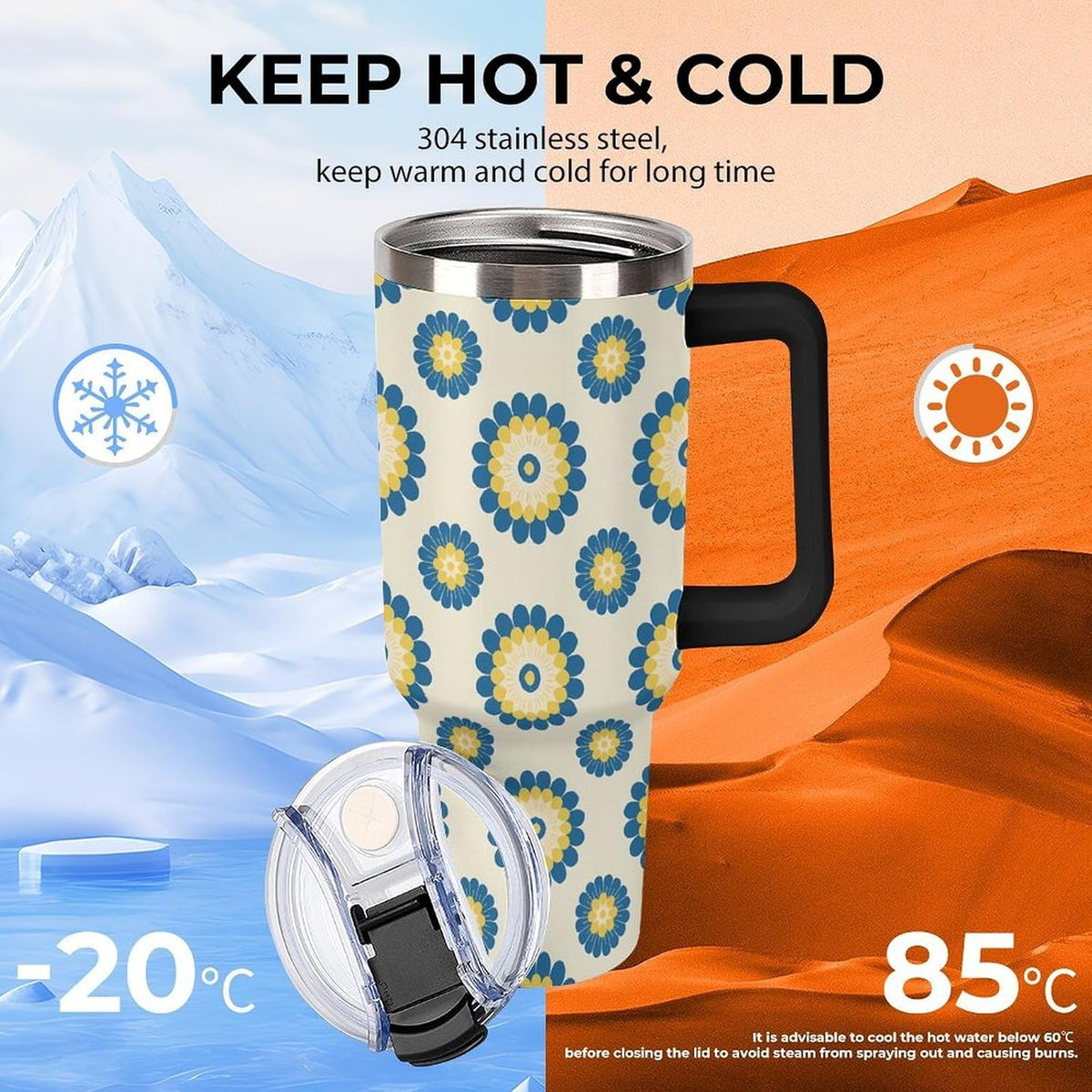 Leakproof Car Cup Vacuum Sealed With Lid For Office Crystal Clear Blue Water Ripple Print Drinkware Light Rose Red-style-5 - Colors D