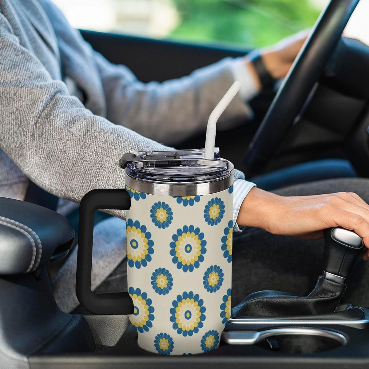 Leakproof Car Cup Vacuum Sealed With Lid For Office Crystal Clear Blue Water Ripple Print Drinkware Light Rose Red-style-5 - Colors D