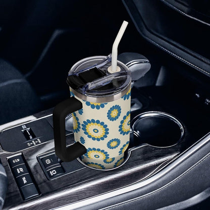 Leakproof Car Cup Vacuum Sealed With Lid For Office Crystal Clear Blue Water Ripple Print Drinkware Light Rose Red-style-5 - Colors D